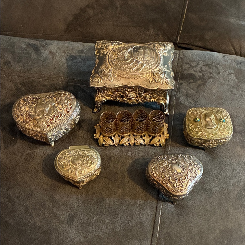 Vintage Silver and Gold Trinket Boxes Set